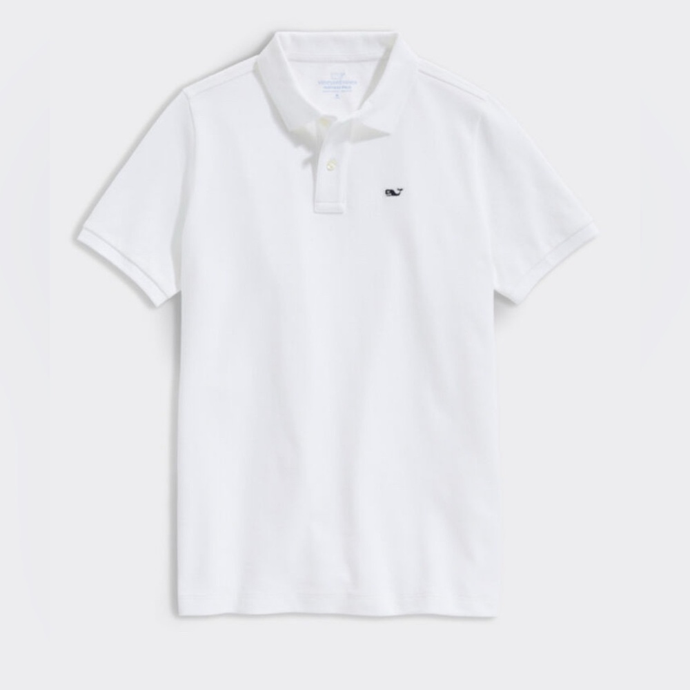 NWOT Vineyard Vines Boys Heritage Pique Polo, XS, WHITE
